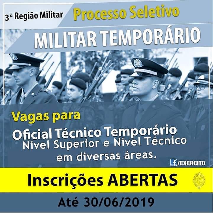 Exército abre inscrições para oficiais e sargentos temporários